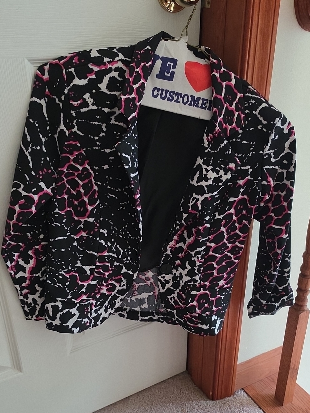 Black Pink White Animal Print Blazer